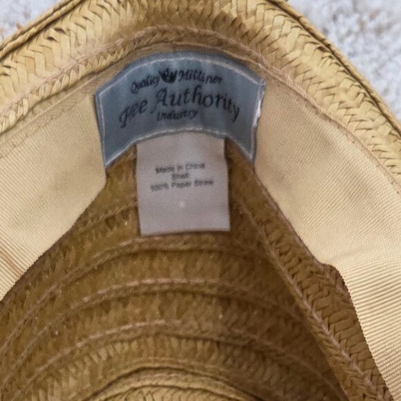 Straw Fedora Hat w/Blue Trim Women's - Picture 2 of 3